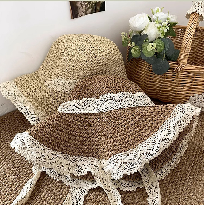 French lace straw sun hat