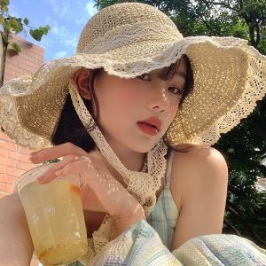 French lace straw sun hat