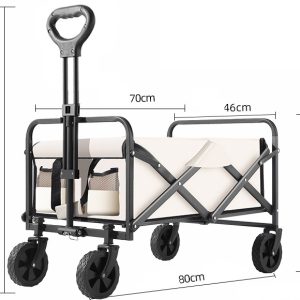 Outdoor camping cart, household shopping cart Color: off-white New model large wheel - 8-inch rubber universal wheel - no brake